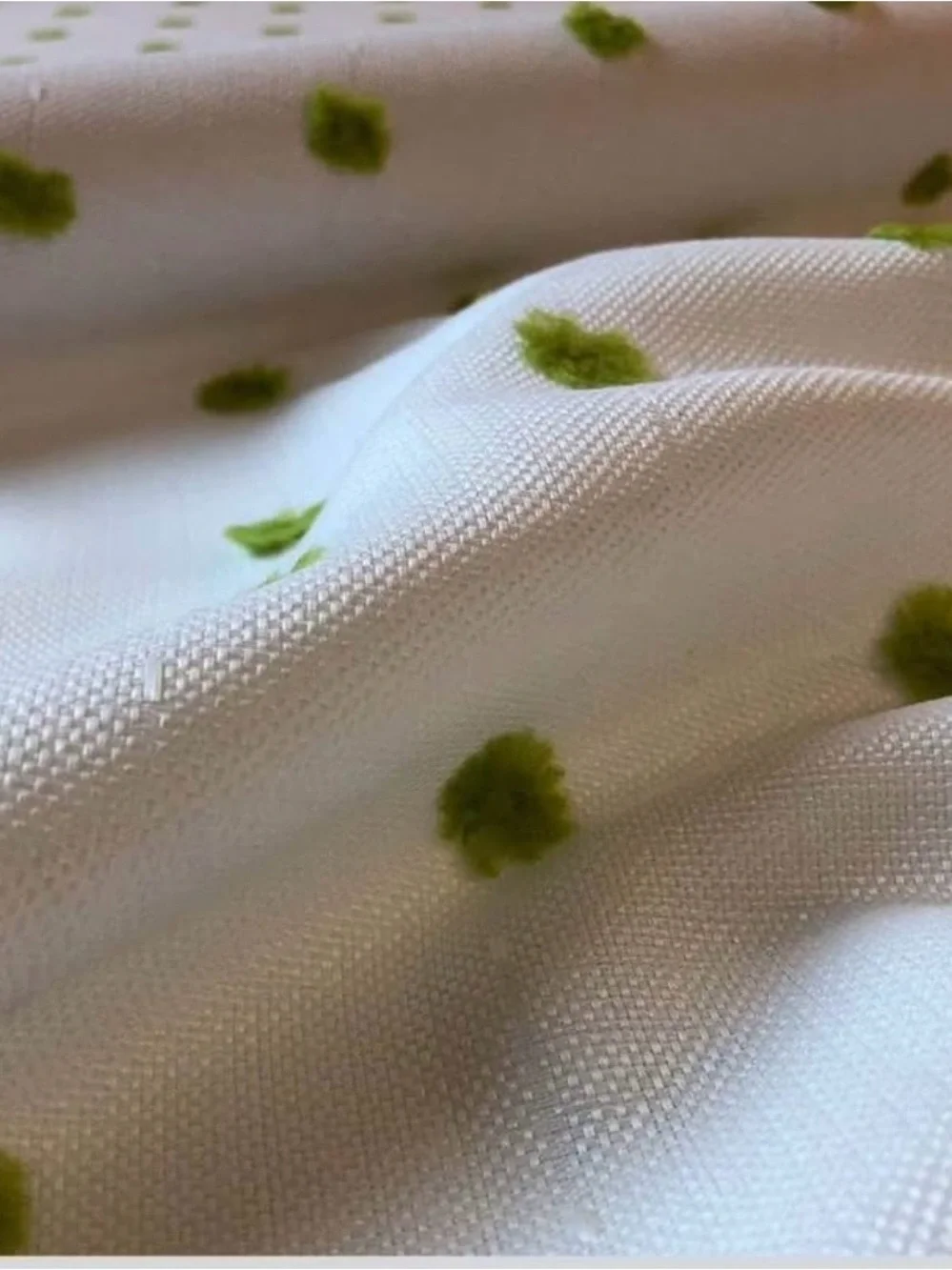 Set of 2 curtain  white with Lime Pom Pom Polka Dots